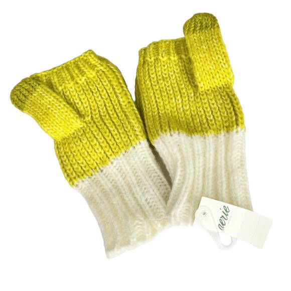 Aerie Gloves Mittens Convertible Flip Top Fingerless Green Cream Knit One Size - Picture 2 of 8
